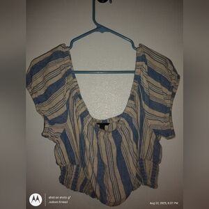 Torrid Blue and Cream Striped Blouse
